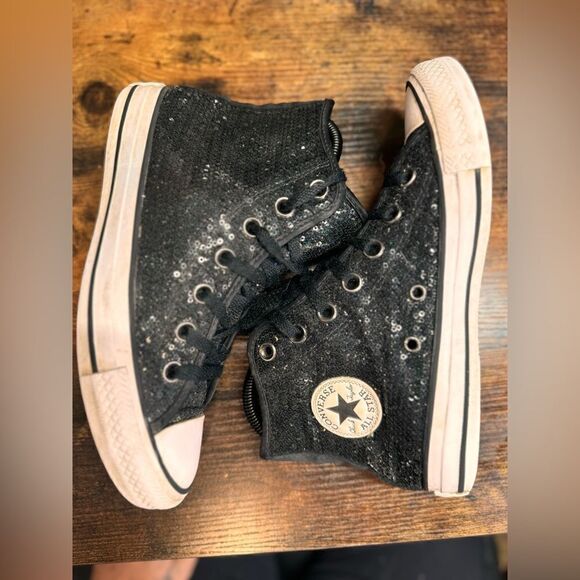 Converse Black sequined hi tops size 6‎ - Picture 5 of 10